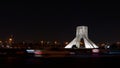 Beautiful shot of illuminated Azadi Tower in Iran during a nighttime