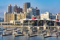 Beautiful shot of Kaohsiung harbor with a parking area for yachts in Taiwan