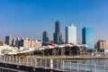 Beautiful shot of Kaohsiung harbor and skyscrapers in the background on a sunny day in Taiwan