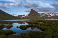 Beautiful shot of the Kyrkja Mountain against a cloudy sky at Jotunheimen National Park Royalty Free Stock Photo