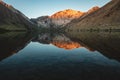 Beautiful shot of a lake reflecting the mountains surrounding it Royalty Free Stock Photo