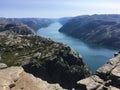 Beautiful shot of a lake surrounded by rock formations under the clear sky Royalty Free Stock Photo