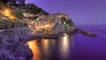 Beautiful shot of the light of Cinque Terre reflectin gin the ocean Royalty Free Stock Photo