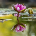 Beautiful shot of a lily flower blooming in the water with a bee Royalty Free Stock Photo