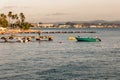 Beautiful shot of little fishing boats moored in the pier in tropical island at sunny afternoon