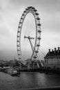 Beautiful shot of the London Eye in grayscale in Mitcham, UK