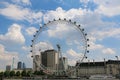 Beautiful shot of the London Eye on the South Bank of the River Thames in London on a sunny day Royalty Free Stock Photo