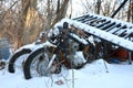 Beautiful shot of a motorcycle covered in snow Royalty Free Stock Photo