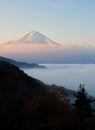 Beautiful shot of Mount Fuji with sea of mist in foreground Royalty Free Stock Photo