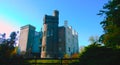 A beautiful shot next to an old wall of a castle in Poland - with a beautiful blue sky - terrace overlooking the park north of the