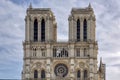Beautiful shot of a Notre-Dame de Paris tower, seven months after the fire in Paris, France