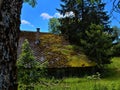 Beautiful shot of an old barn with a roof covered in moss in the Black Forest, Germany Royalty Free Stock Photo