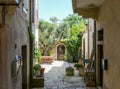 Beautiful shot of old buildings in a narrow street in Porec, Istria, Croatia on a sunny day