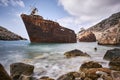 Beautiful shot of the Olympia shipwreck in Amorgos island, Greece Royalty Free Stock Photo