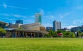 Beautiful shot from a park of The World of Coca-Cola and in Atlanta, United States