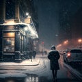 Beautiful shot of a person crossing a road during a snow storm in Chicago