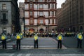 Beautiful shot of policemen on the streets of Shanghai on a national day