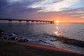 Beautiful shot of the Pont Del Petroli in Spain on an orange sunset background