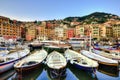 Beautiful shot of a port at the famous historic Camogli, Liguria, Italy