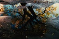 Beautiful shot of a puddle with the reflection of trees with colorful autumn leaves Royalty Free Stock Photo