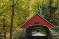 Beautiful shot of a red-covered bridge in Flume Gorge Trek, Franconia Notch Park, New Hampshire Royalty Free Stock Photo