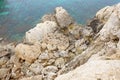 Beautiful shot of the rocks on the shore of a clear lake Royalty Free Stock Photo