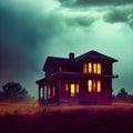 Beautiful shot of a scary old home in an abandoned field Royalty Free Stock Photo