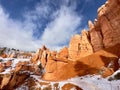 Beautiful shot of the scenic stone formations covered in snow in Bryce Canyon, Utah Royalty Free Stock Photo