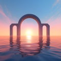 A beautiful shot of sea and a clear sky,3d render of stage on sea