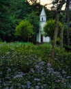 Beautiful shot of the small white chapel in the Garden of Morning Calm in Gapyeong Royalty Free Stock Photo