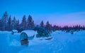 Beautiful shot of snow covering glassy igloos serving as tourist observatories. Royalty Free Stock Photo