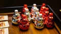 Beautiful shot of special red and silver coffee bottles
