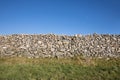 Beautiful shot of stone wall in a green field under a clear sky Royalty Free Stock Photo