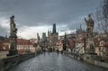 Beautiful shot of the streets of Prague under the clouds in the Czech Republic