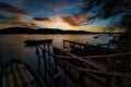 Beautiful shot of the sunset from the lake jetty