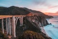 Beautiful shot of a sunset over the Bixby Creek Bridge on the Big Sur coast of California Royalty Free Stock Photo