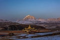 Beautiful shot of the Tagong temple and Yala snowy mountain in Sichuan, China