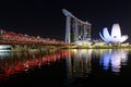 Beautiful shot of the tall architectural buildings of Singapore Marina Bay Sands and Helix Bridge Royalty Free Stock Photo