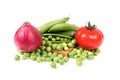 Tomatoes onion and green peas