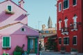 Beautiful shot of vibrant scenery around the streets of Burano, Venice, Italy Royalty Free Stock Photo