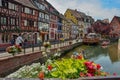 Beautiful shot of the view of the Canal in the city center of Colmar, in Alsace, France