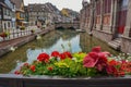 Beautiful shot of the view of the Canal and streets in the city center of Colmar, France