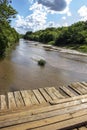 Beautiful shot of the wooden bridge over the river in Sao Paulo State, Brazil Royalty Free Stock Photo