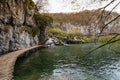 Beautiful shot of a wooden pathway in Plitvice Lakes National Park in Croatia Royalty Free Stock Photo