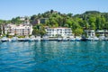 Beautiful shot of yachts, houses, and trees on the shore of Istanbul, Turkey Royalty Free Stock Photo