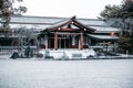 Beautiful shrine facade covered by snow in winter in Nagoya, Japan Royalty Free Stock Photo