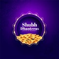 beautiful shubh dhanteras greeting background with golden coin design