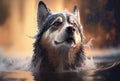 Beautiful Siberian Husky dog in water