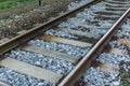 Beautiful side macro close up of a train railway track amazing transport or travel background Royalty Free Stock Photo