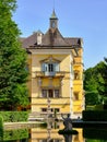 Beautiful side view of Hellbrunn Palace with water outside, Salzburg, Austria